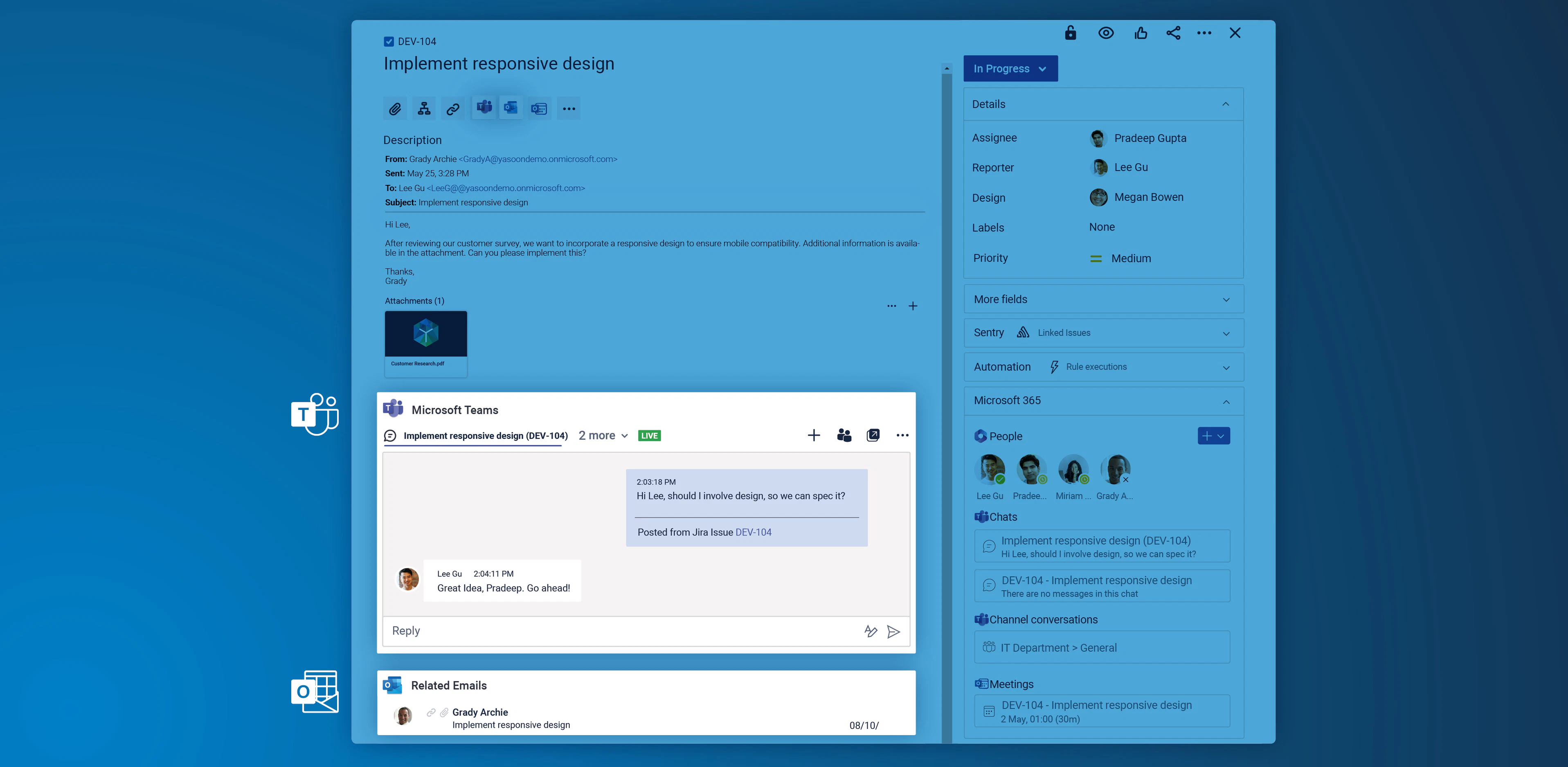 screenshot of Microsoft 365 for Jira